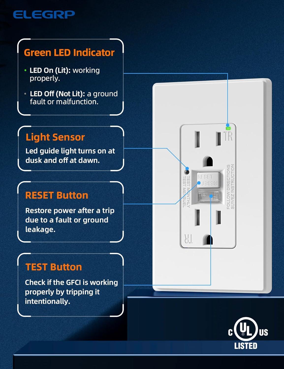 15amp Weather Resistant GFCI Outlet, Tamper Resistant GFI Receptacle with LED Indicator, Decor Wall Plate and Screws Included, ETL Certified, White 4 Pack