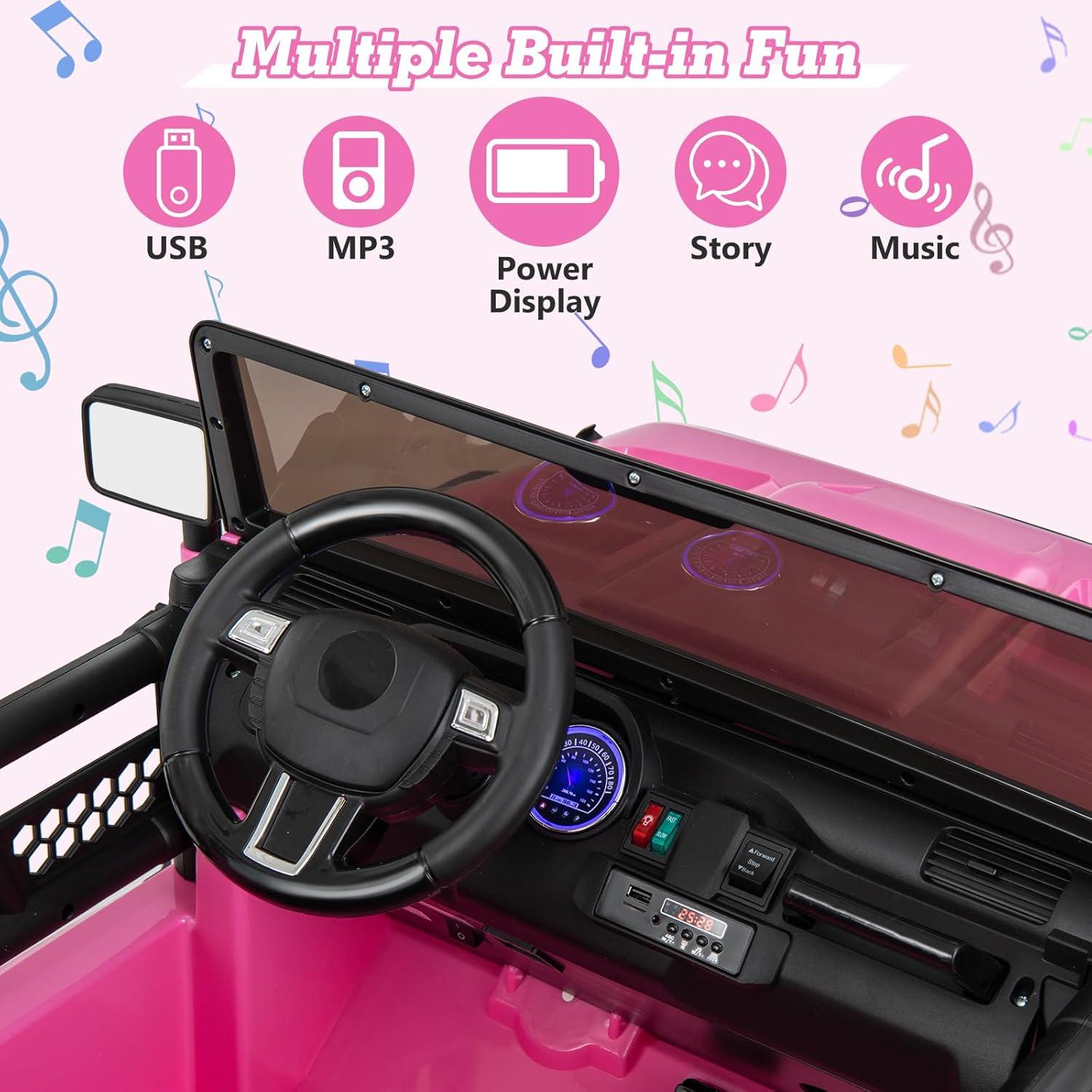 Ancheer 24V Real 2 Seater Ride On Toys Electric SUV Jeep Car With Remote Control,2WD/4WD Switchable, 4X100W Motor, Bluetooth, Music, USB, Lights