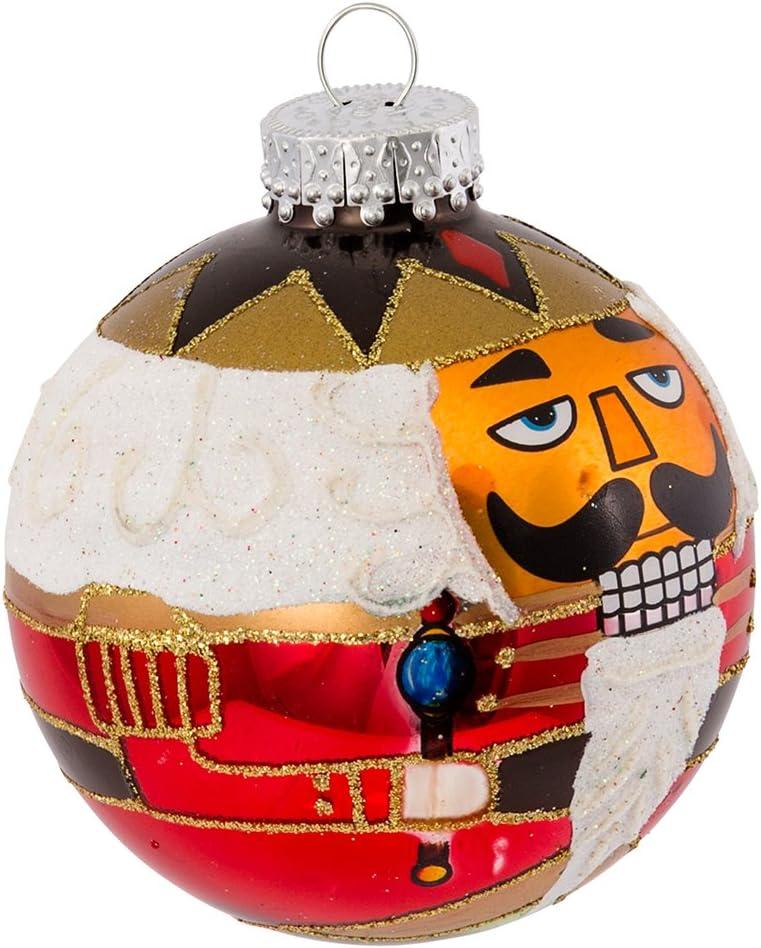 Festive Nutcracker Design Glass Ball Ornament Set, 80mm