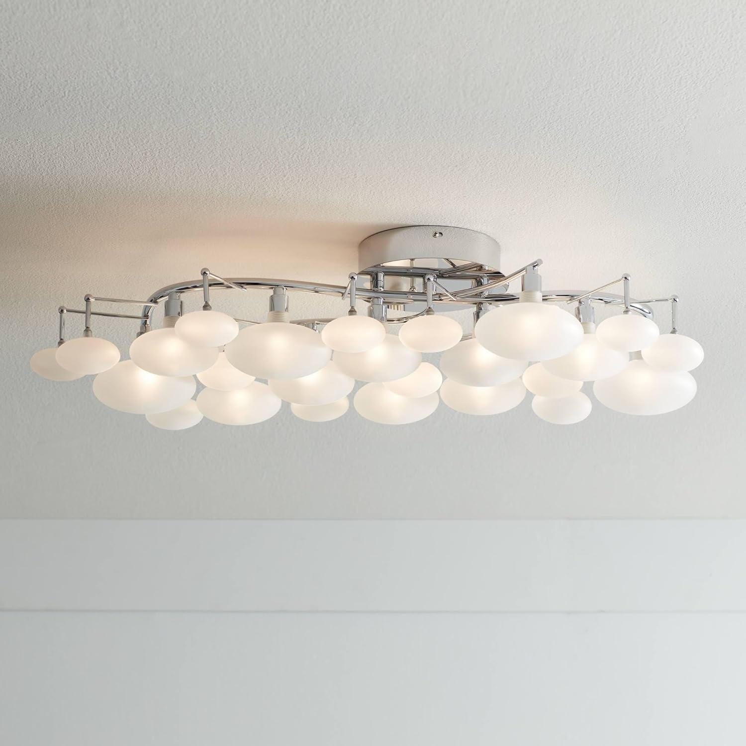 Lilypad Chrome 12-Light Frosted Glass Semi Flush Mount Ceiling Fixture