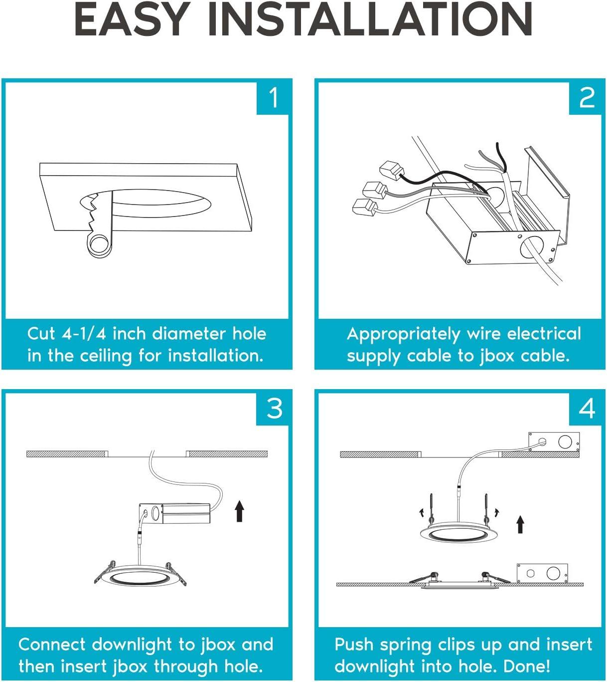 4'' Selectable Color Temperature Dimmable Air-Tight IC Rated LED Canless Recessed Lighting Kit