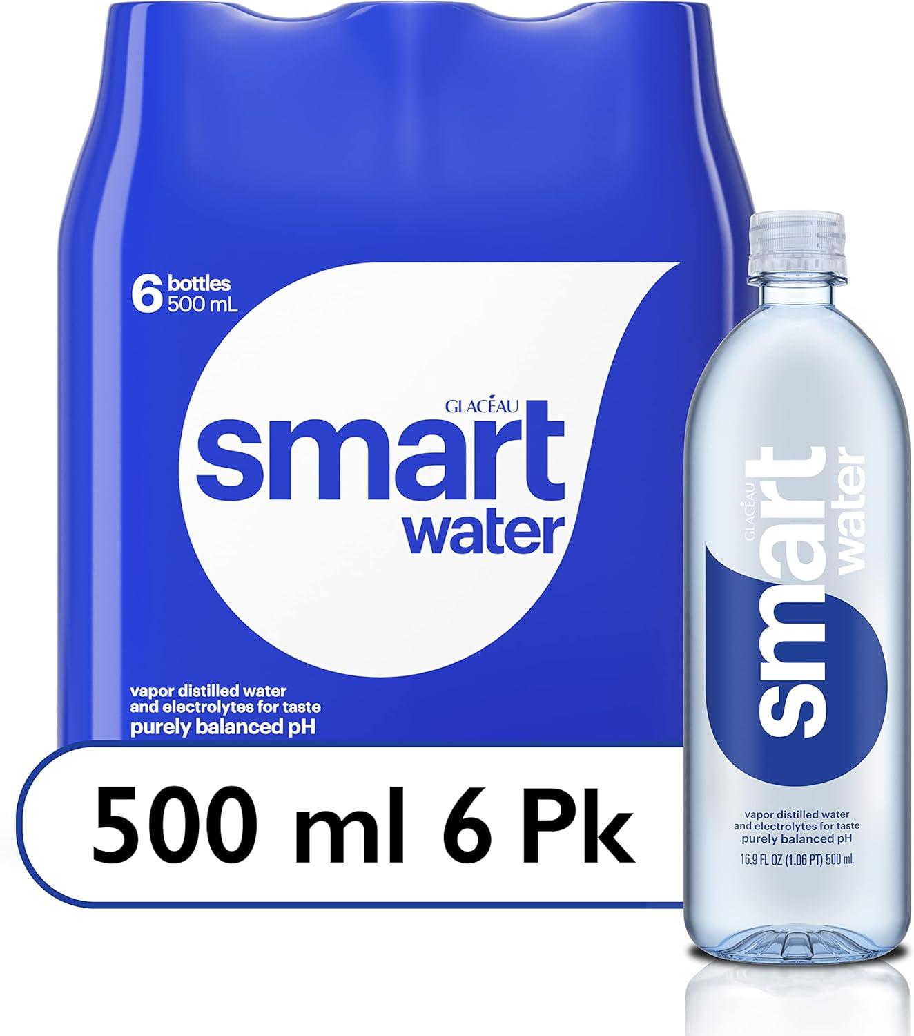 smartwater vapor distilled premium water, 16.9 fl oz, 6 count bottles