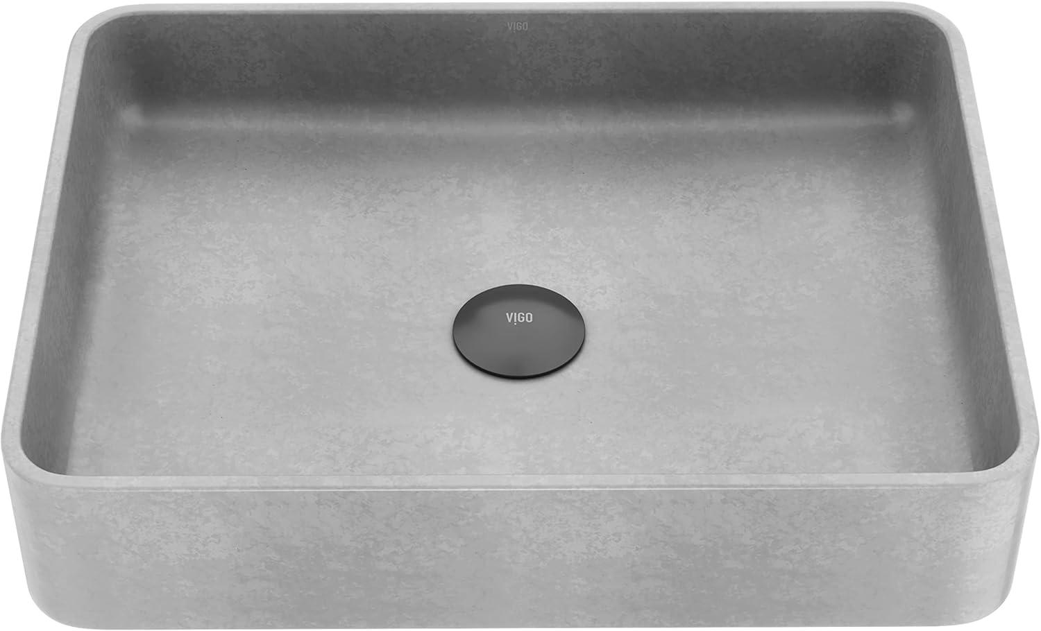 Tarragona Gothic 19" L x 14" W x 4" H Gray Concreto Stone Handmade Rectangular Vessel Bathroom Sink