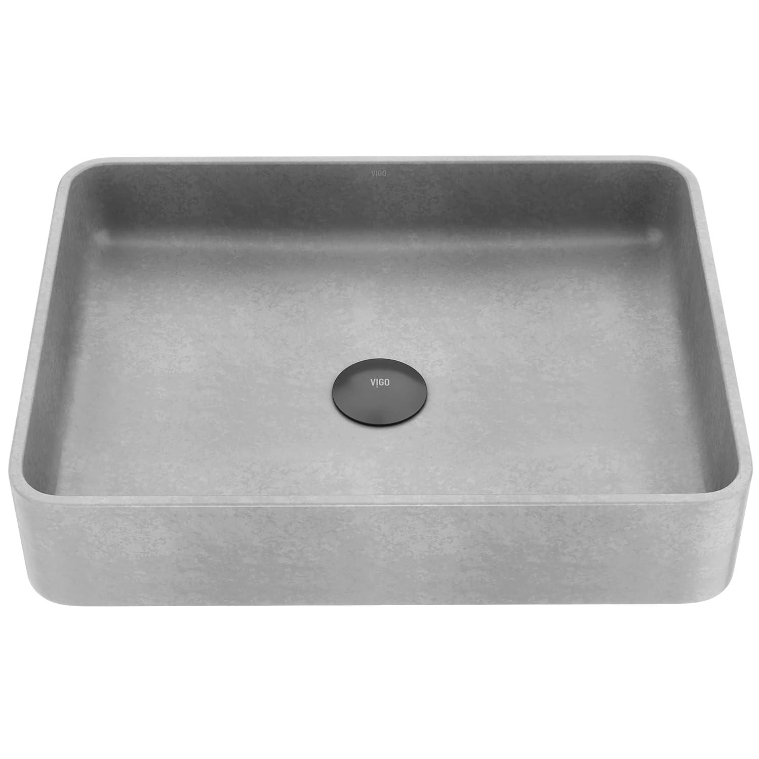 Tarragona Gothic 19" L x 14" W x 4" H Gray Concreto Stone Handmade Rectangular Vessel Bathroom Sink