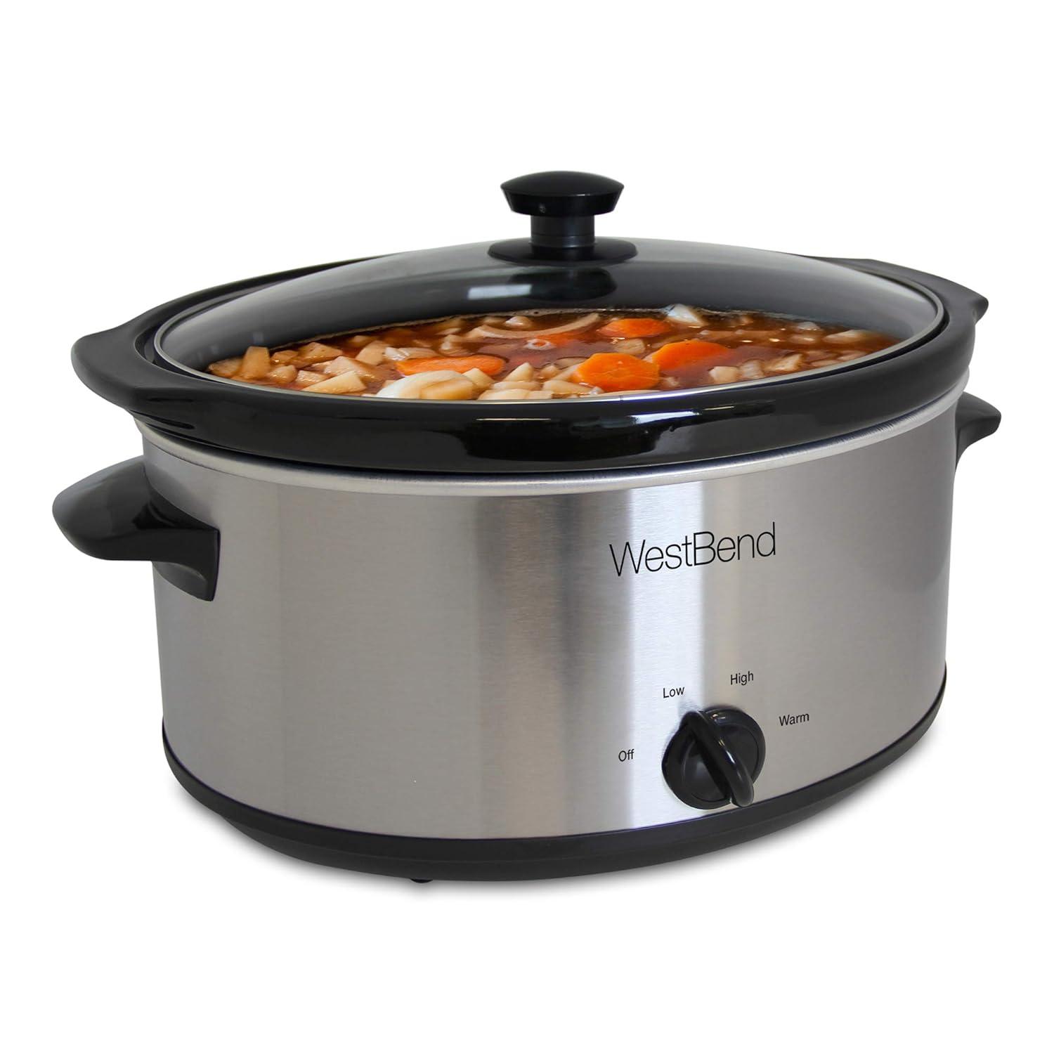 Silver 6-Quart Stainless Steel Oval Slow Cooker with Glass Lid