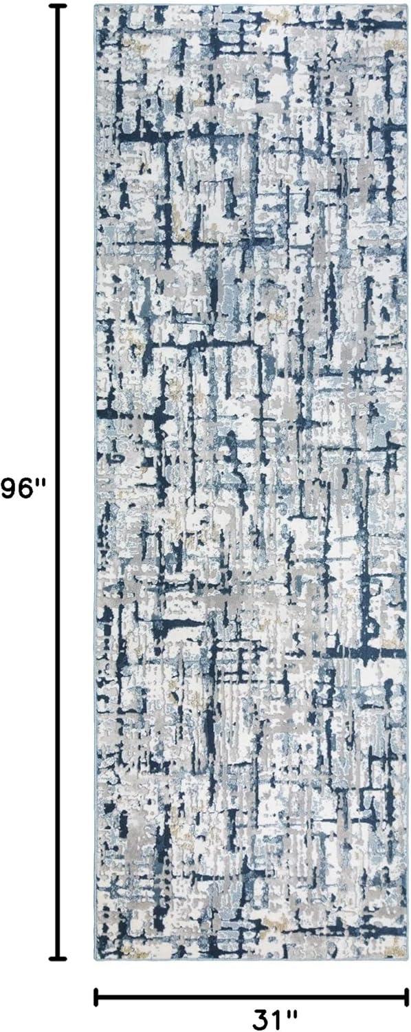 Quattro Abstract Gray Navy Blue Ivory Modern Polypropylene Indoor High-Low Area Rug