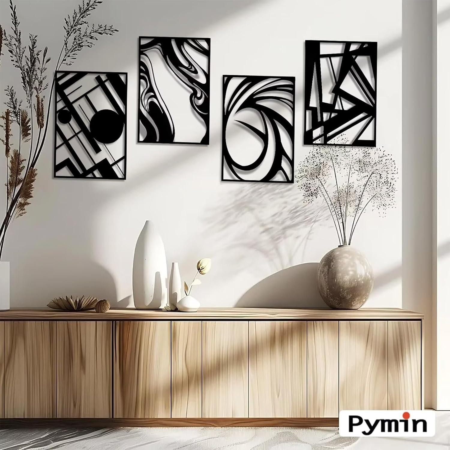 Black Metal Minimalist 3D Abstract Wall Art Set