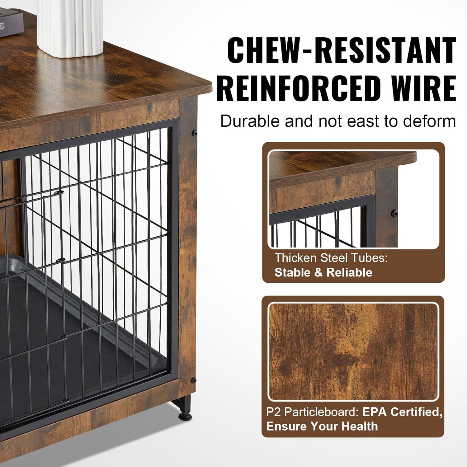 Rustic Brown Wooden Dual-Door Pet Crate Table