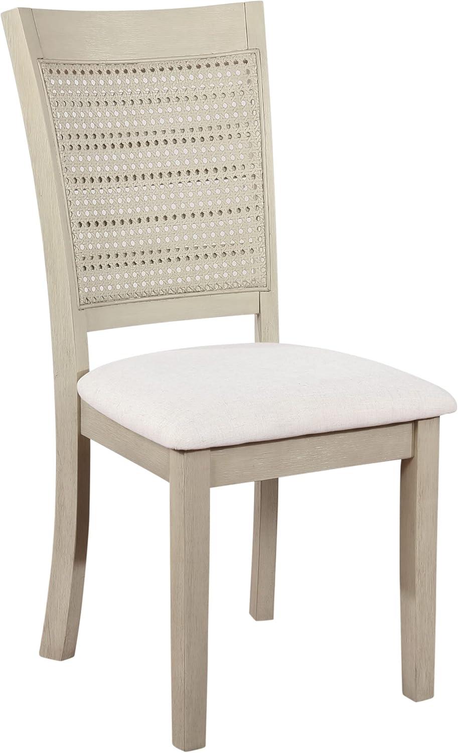 Walden Cane Back Dining Chair with  White Base and Linen  White Fabric Seat