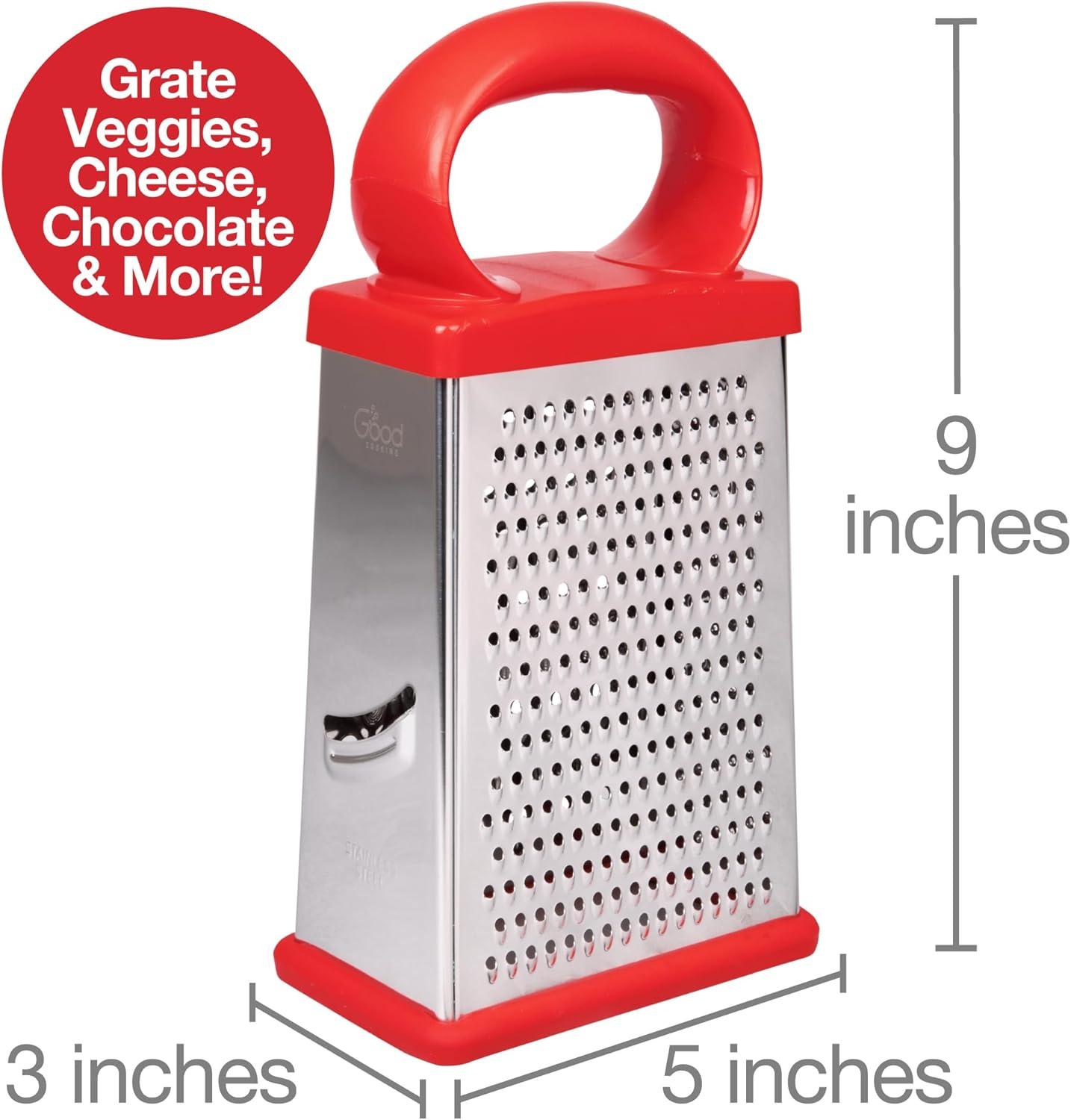 Good Cooking Box Cheese Grater w 2 Attachable Storage Containers- 4-Sided Stainless Steel Slicer and Shredder- 2 Hoppers for Cheeses