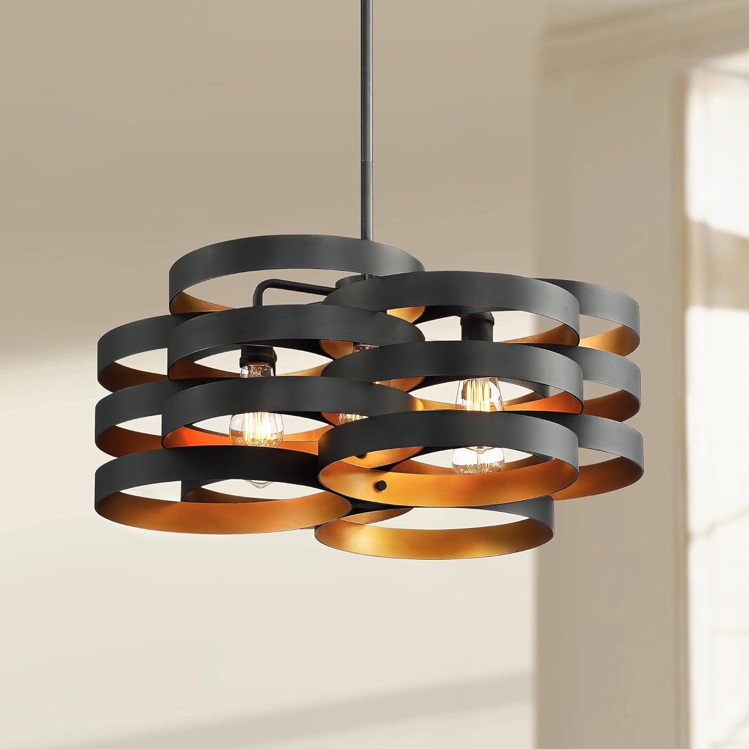 Possini Euro Design Zia Black Gold Chandelier 25 1/2" Wide Modern 6-Light Fixture for Dining Room House Foyer Kitchen Island Entryway Bedroom Home