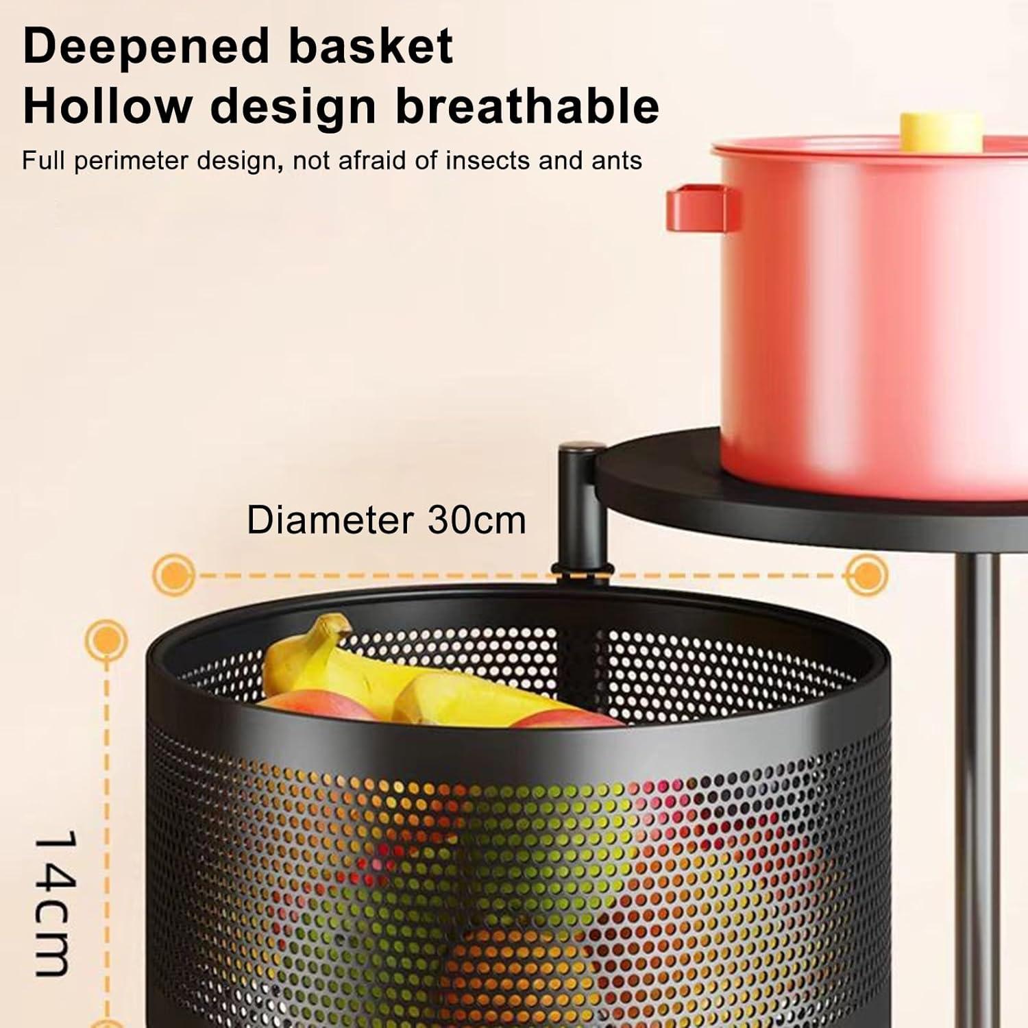 Kitchen Storage Cart,5 Tier Circular Rotating Basket,Large Storage Rack with 360 Degree Wheels
