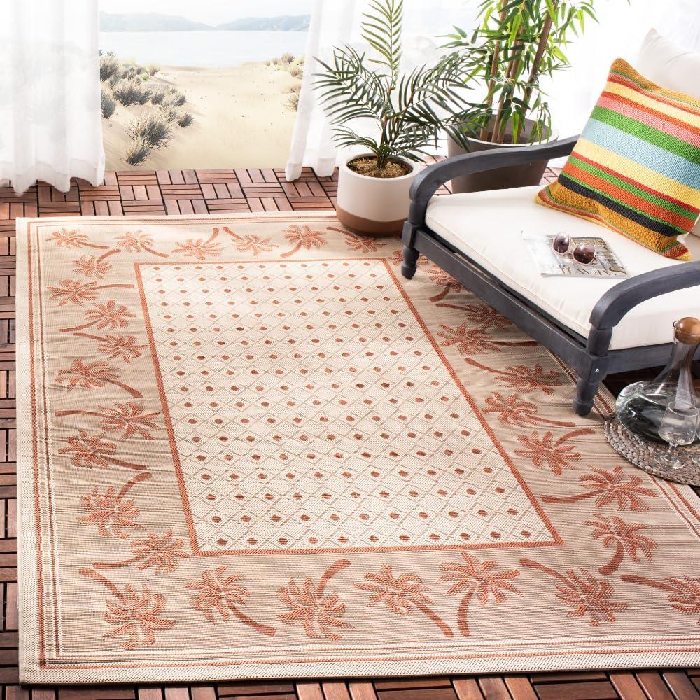 SAFAVIEH Courtyard Charles Floral Indoor/Outdoor Area Rug, 5'3" x 7'7", Ivory/Rust