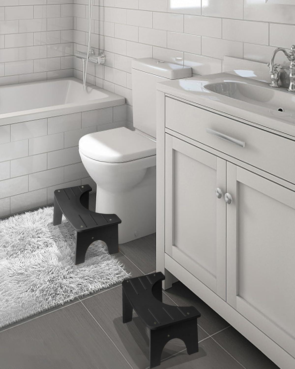 Bamboo Toilet Stool for Adults, 6.5" Toilet Stool Squat Adult Kids, Portable Simple Curve Squat Toilet Potty Stool, Non-Slip Poop Stool for Bathroom, Improve Squatting Posture and Comfort (Wood)