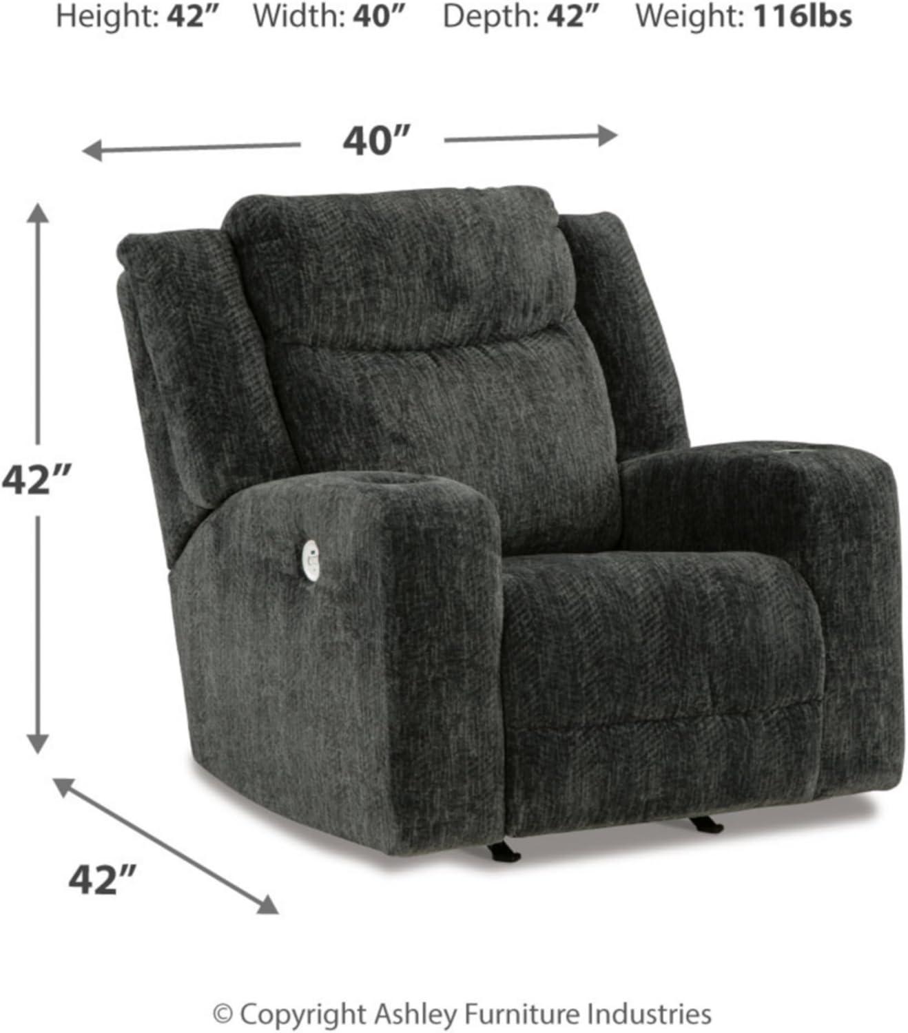 Black Metal Contemporary Power Recliner with USB Ports