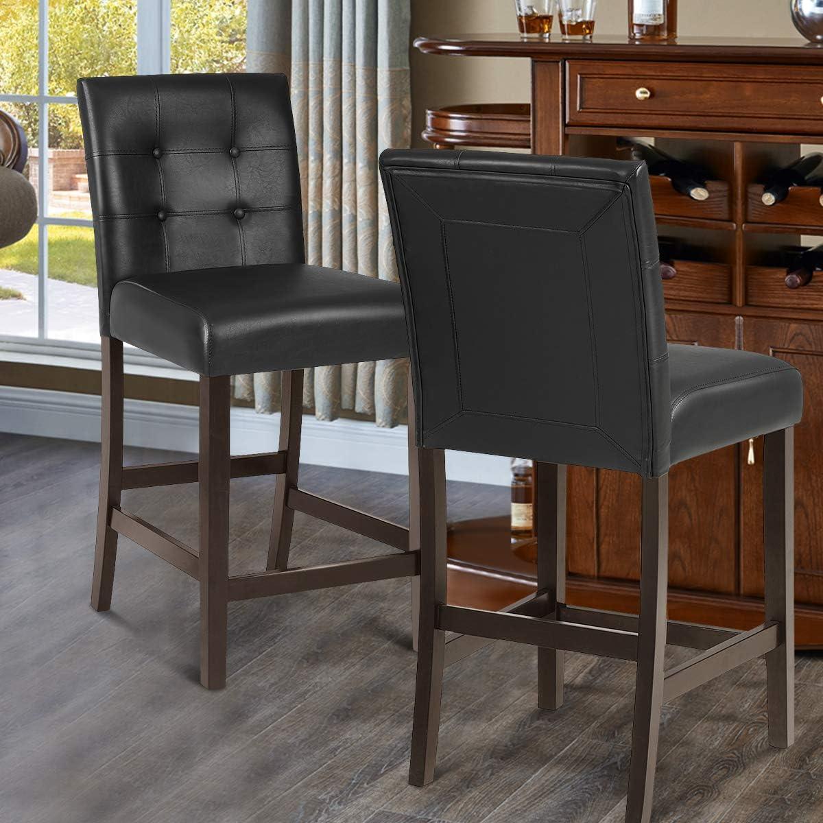 Costway Set of 2 Bar Stools 25inch Counter Height Barstool Pub Chair Rubber Wood Black