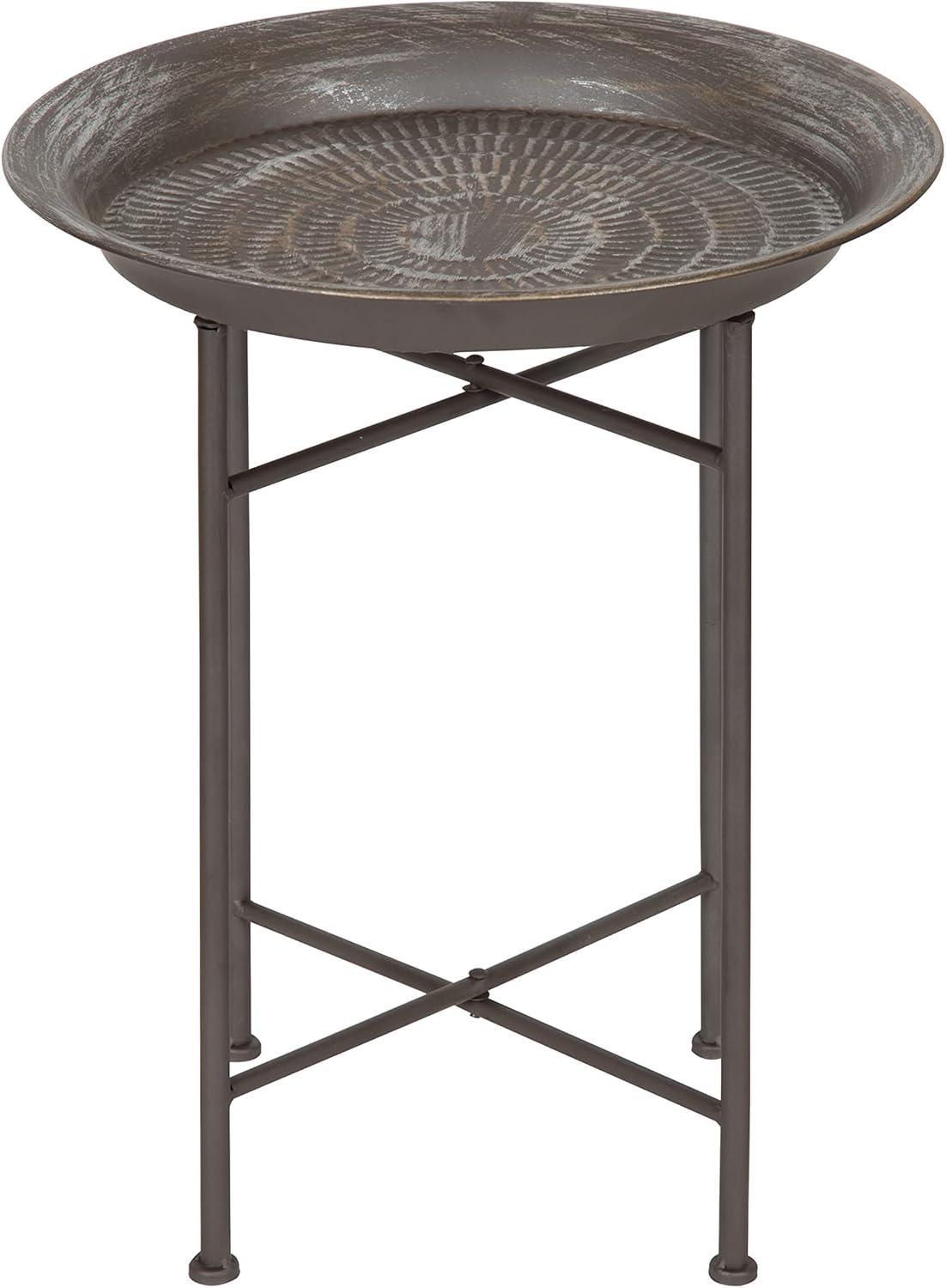 Moroccan-Inspired Dark Silver Hammered Metal Round Side Table