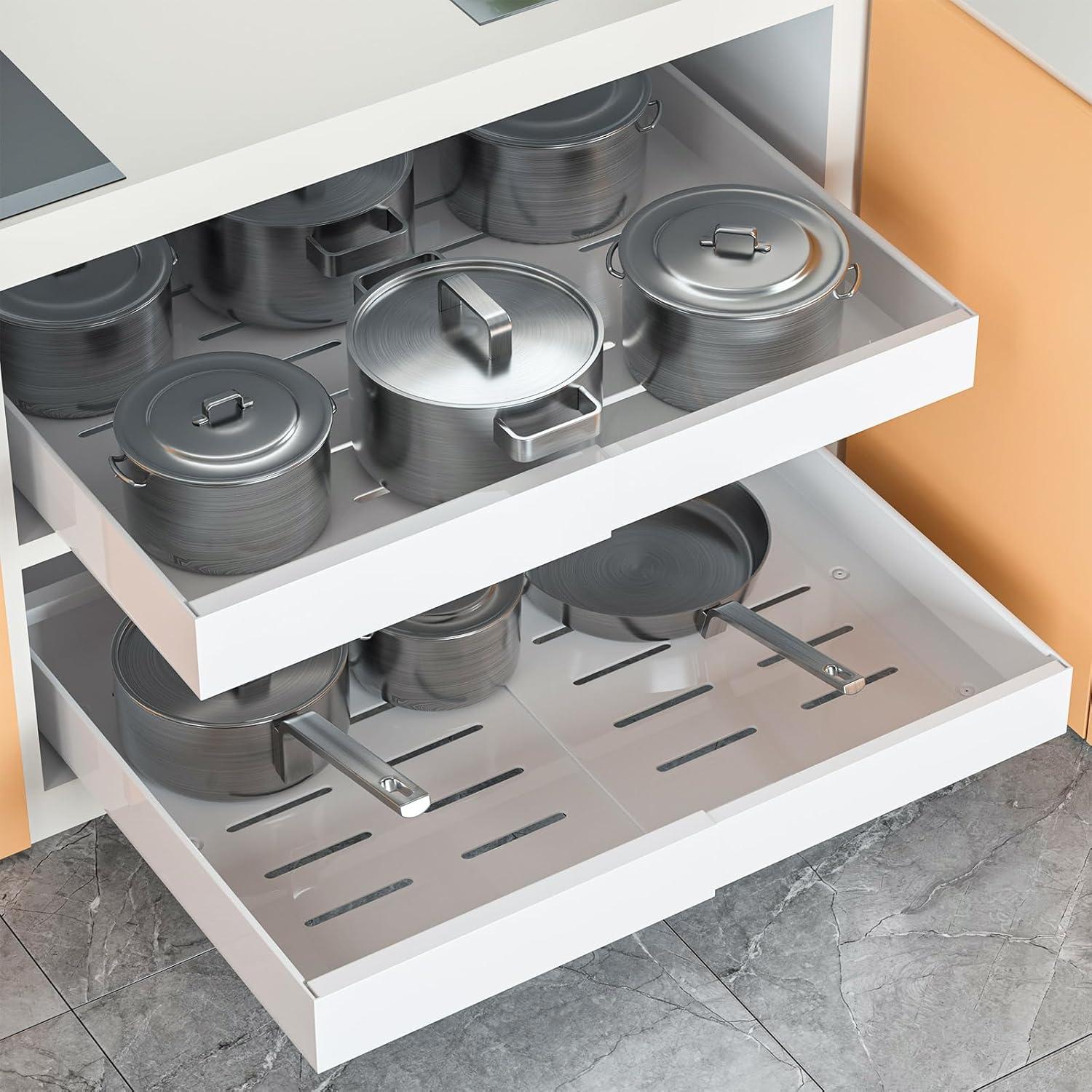 Pull Out Cabinet Organizer 2 pack,Expandable (12.6"-20.4") Pull Out Drawers for Cabinets, Slide Out Cabinet Organizers with Adhesive Nano Film for Kitchen Cabinet Organization