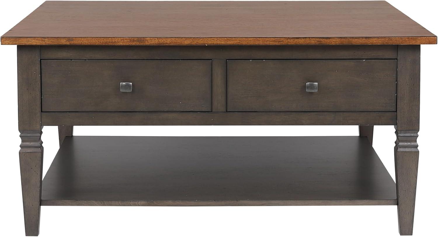 Sunset Trading Dakota Square Coffee Table w Drawers Shelf Brown Gray Solid Wood