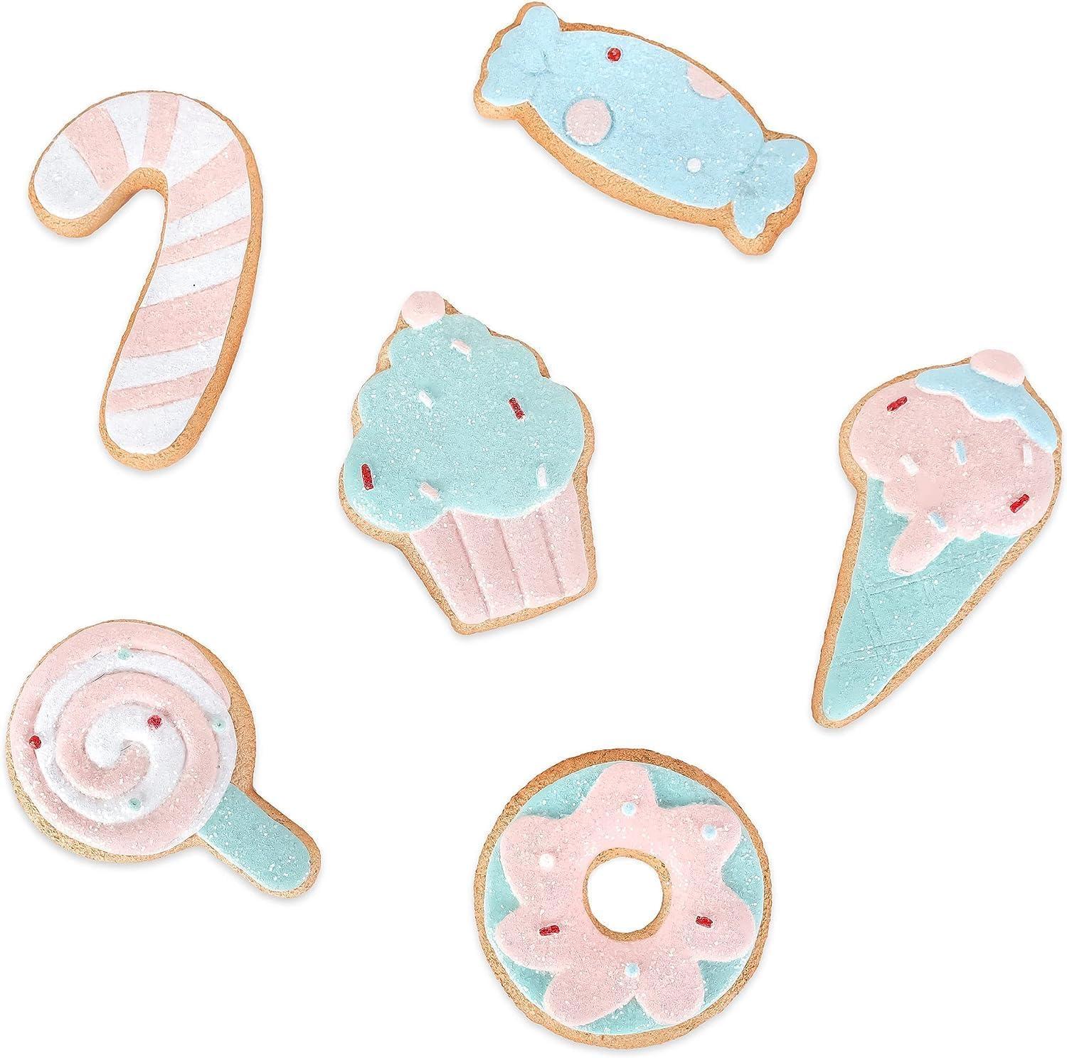 Pastel Blue and Pink Resin Gingerbread Cookie Ornaments Set