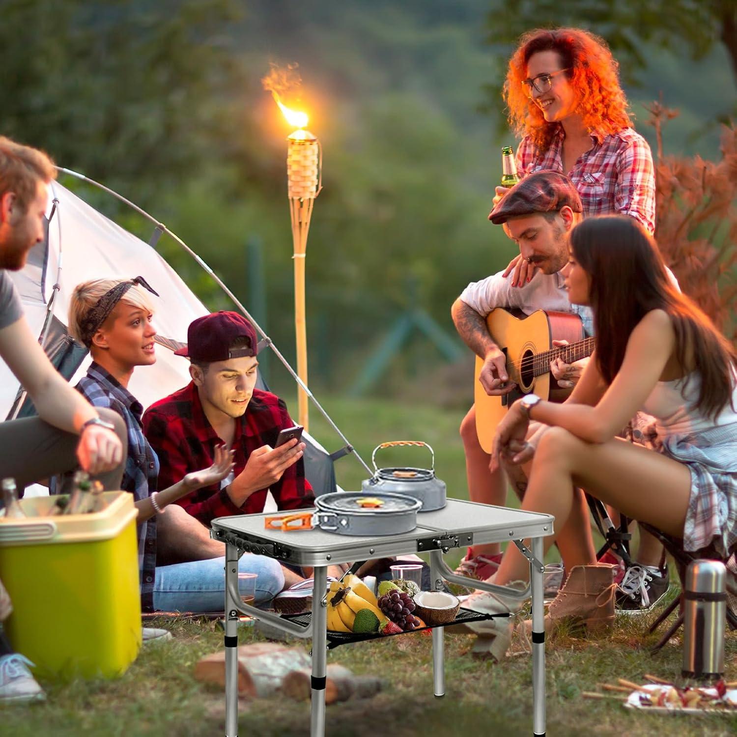 Small Folding Table 2FT Lightweight Portable Aluminum Camping Table for Picnic and Camping Mini Foldable with Adjustable Extended Height,Silver