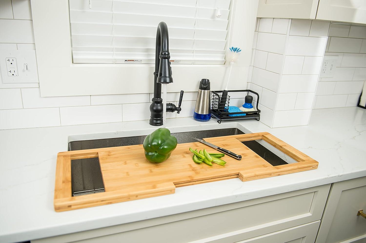 Expandable Bamboo Over-the-Sink Cutting Board