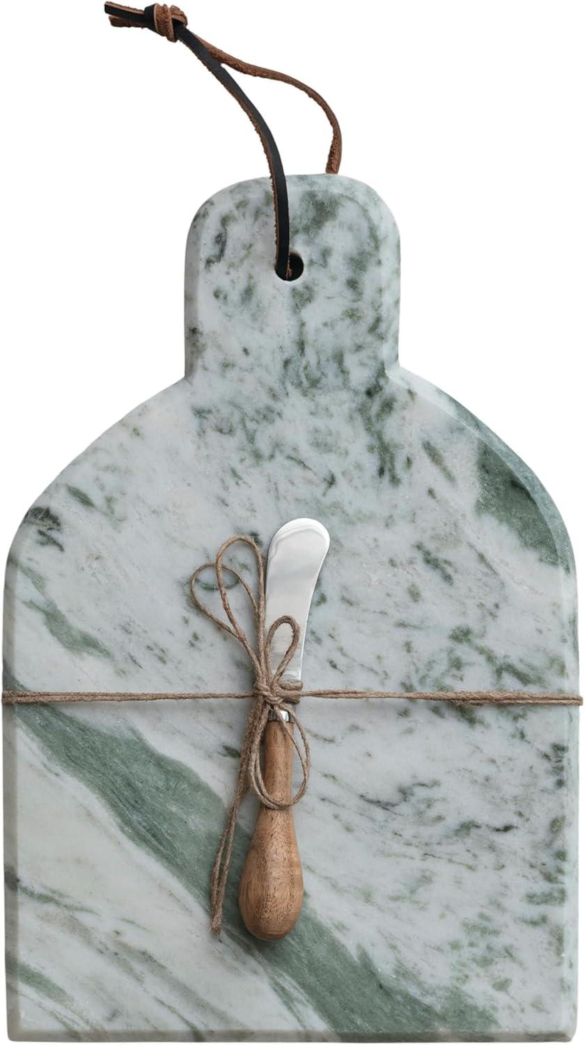 12" Green Marble and Mango Wood Cutting Board with Knife