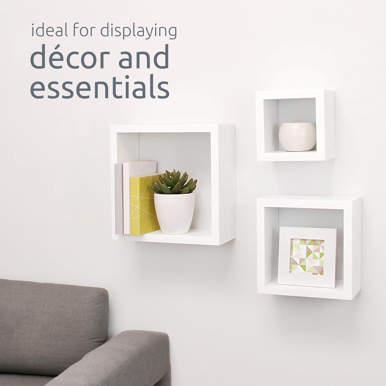 Nexxt Set of 3 Cubbi Floating Wall Shelves White: Wood Composite Wall Cubes, No Assembly Required