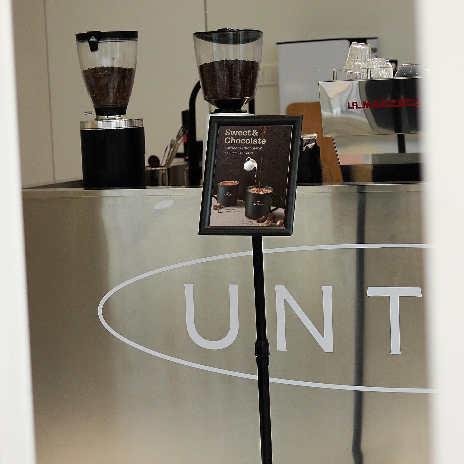 Adjustable Sign Holder Stand 8.5x11 inch,Pedestal Floor Signage Standing Holder with Heavy Duty Base, Aluminum Snap Open Frame Display for Business Restaurant, Mall,Schools-1 Pack