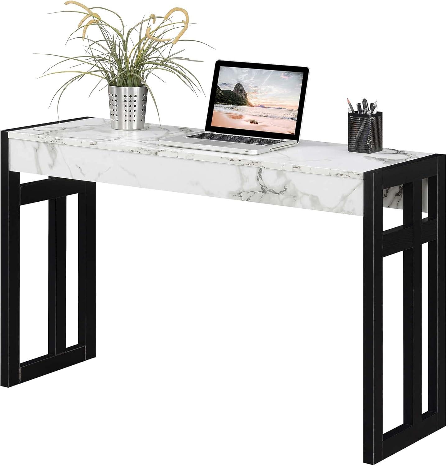 Monterey Console Table, White Faux Marble/Black
