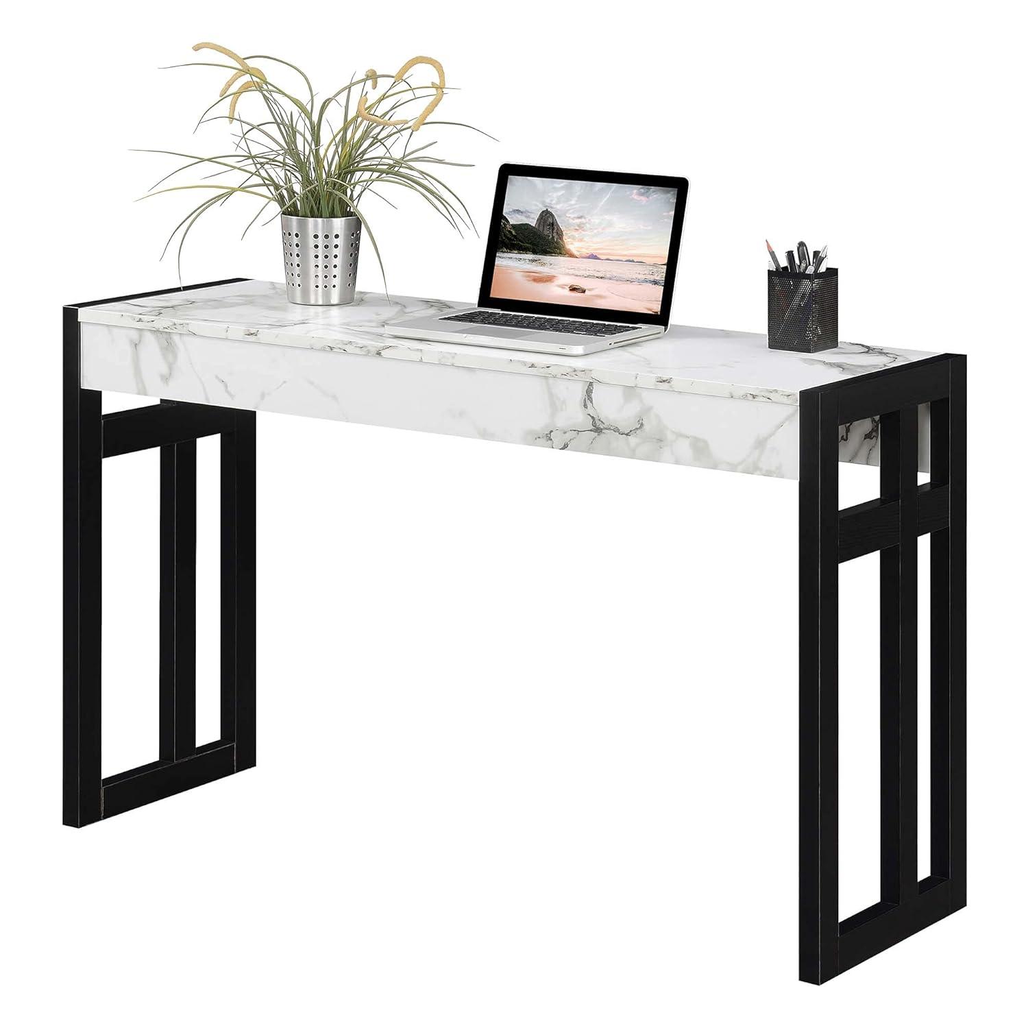 Monterey Console Table, White Faux Marble/Black