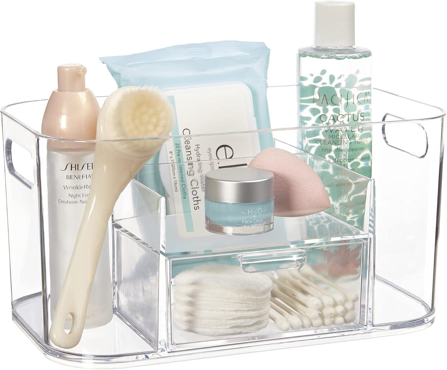 Clear Plastic Makeup Organizer with Drawer and Compartments