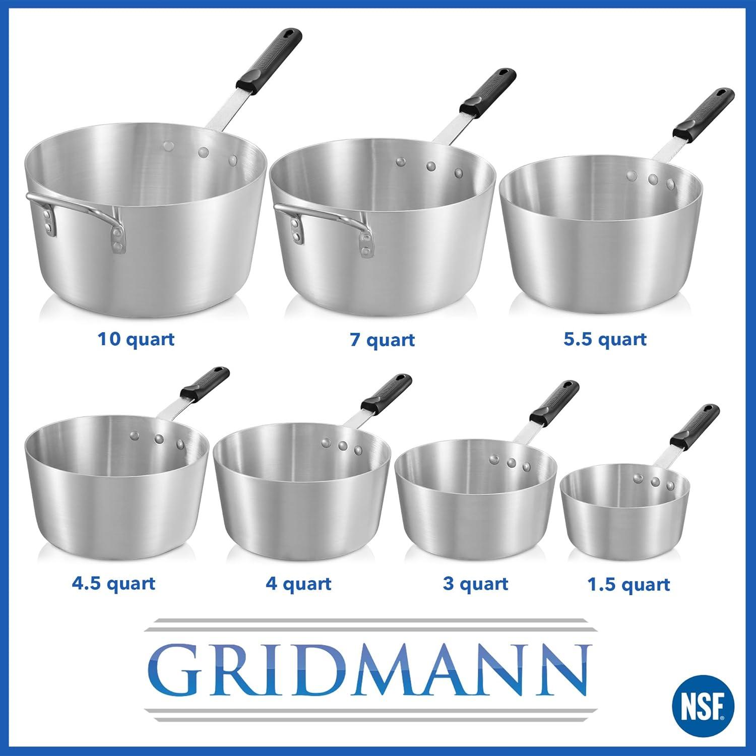 Gridmann 1.5 Qt Tapered Aluminum Sauce Pan with Silicone Handle, NSF Professional Cookware