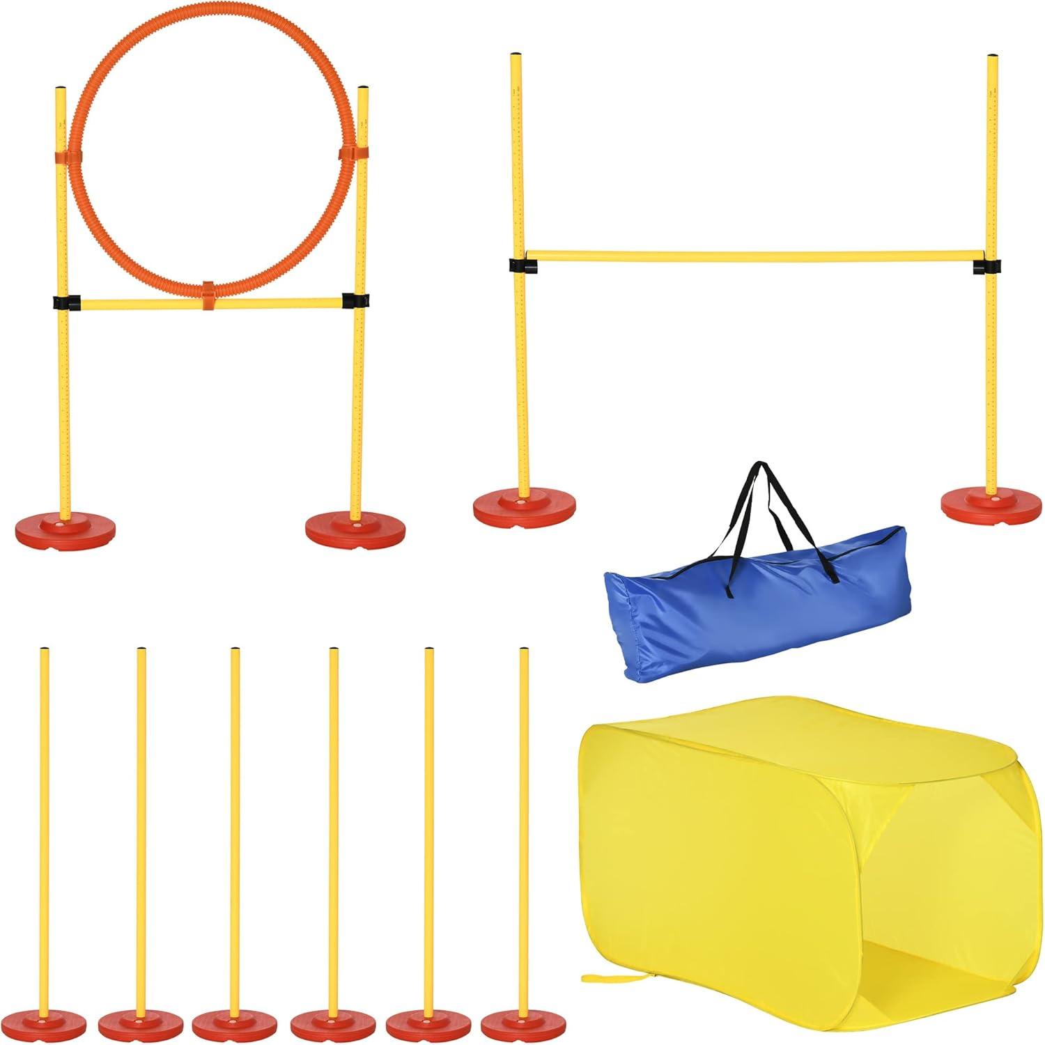 PawHut 4-Piece Yellow Dog Agility Training Set with Tunnel and Hurdles