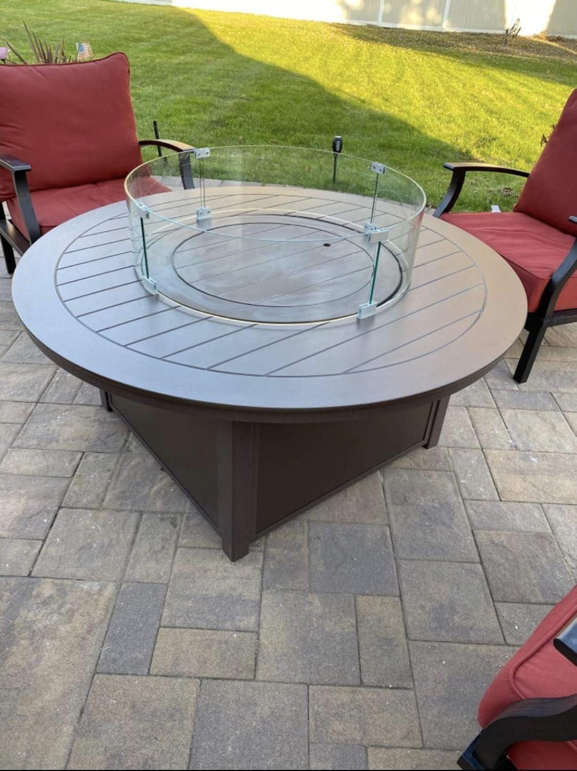 Clear Tempered Glass Round Fire Pit Wind Guard with Aluminum Brackets