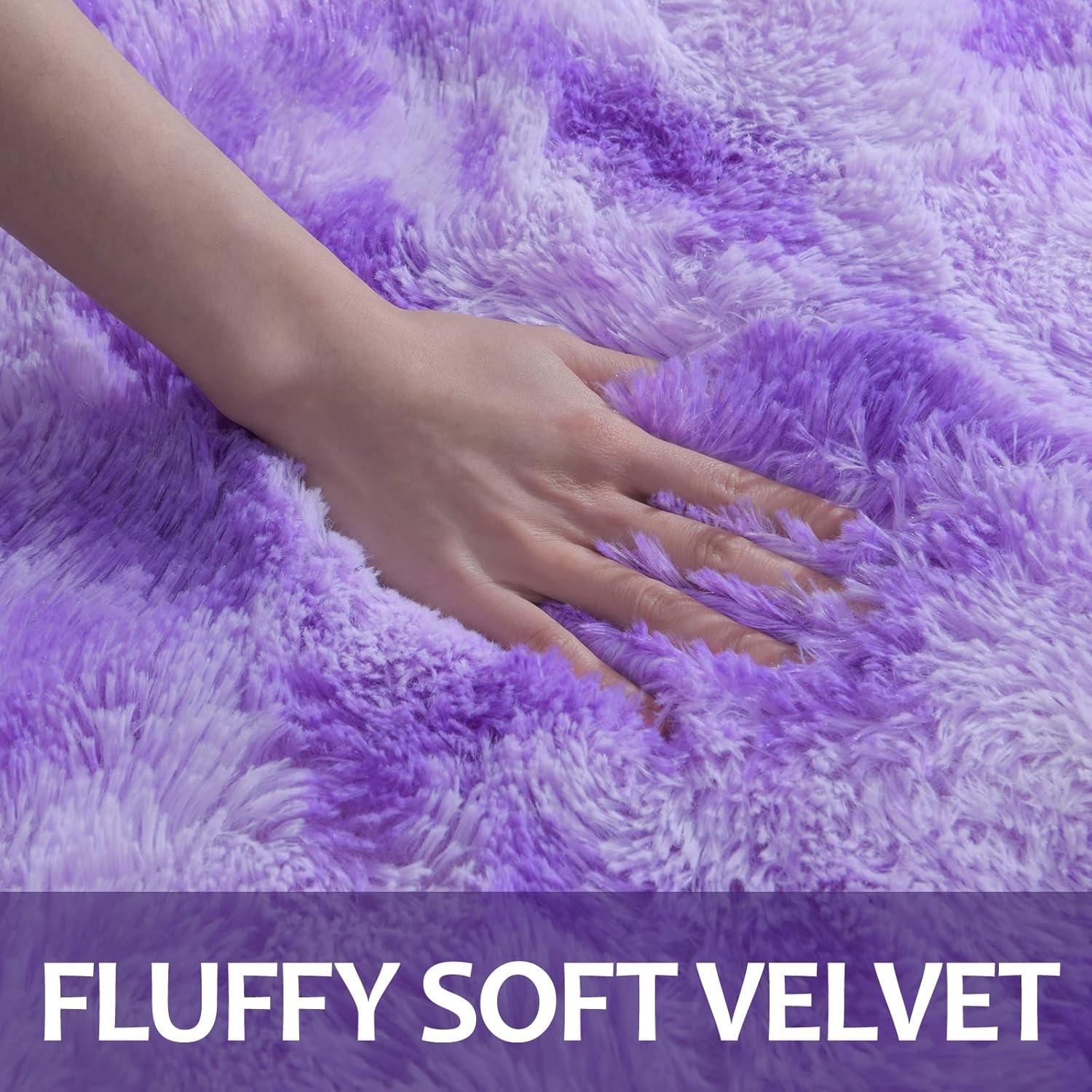 Noahas Fluffy Shaggy Rugs, 5x8 Feet Purple Plush Rugs for Girls Bedroom, Soft Kids Room Carpets, Large Bedside Rug, Upgrade Non-Slip Rugs for Children Nursery Dorm Home Decor, Purple