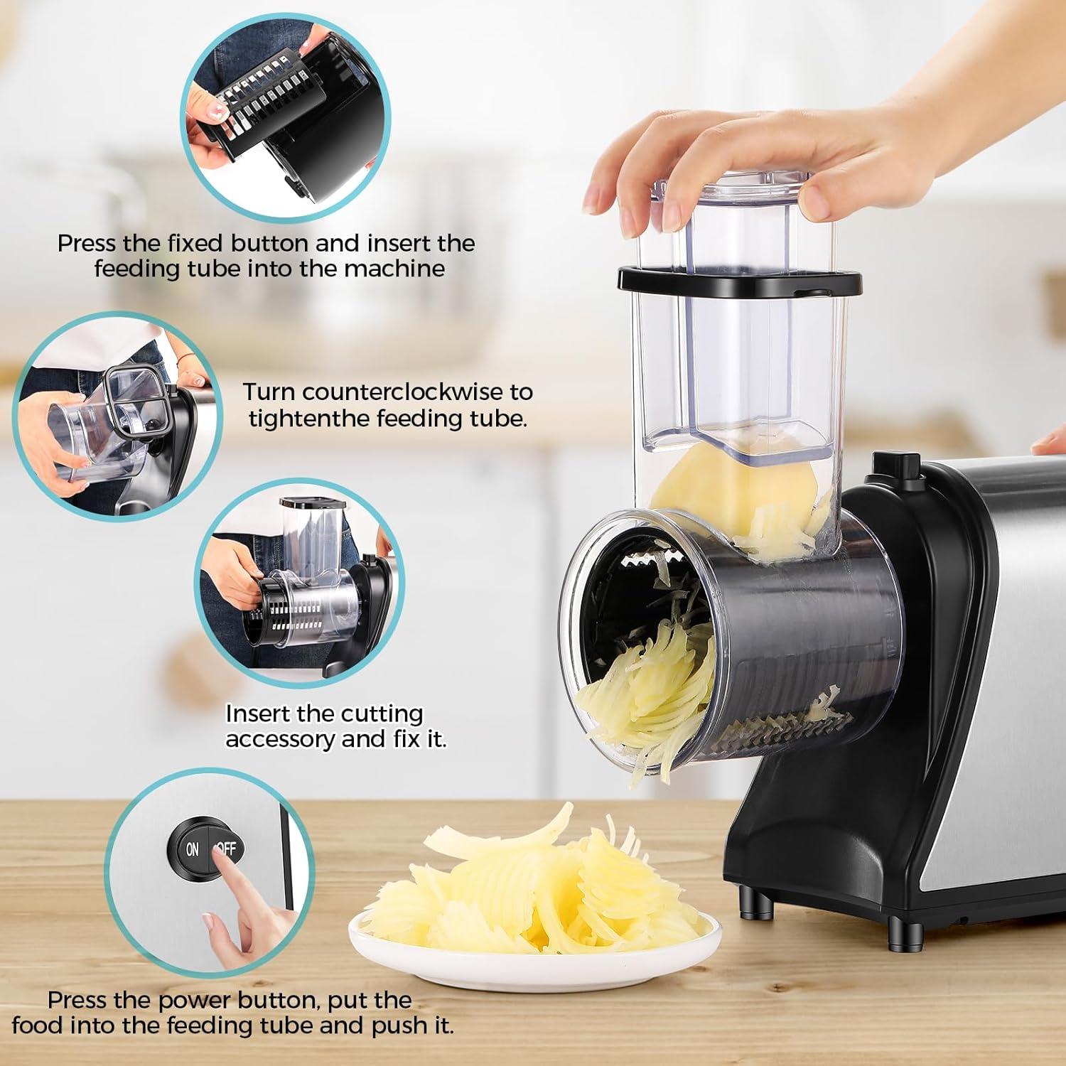 Black Stainless Steel Electric Cheese Grater with 5 Attachments