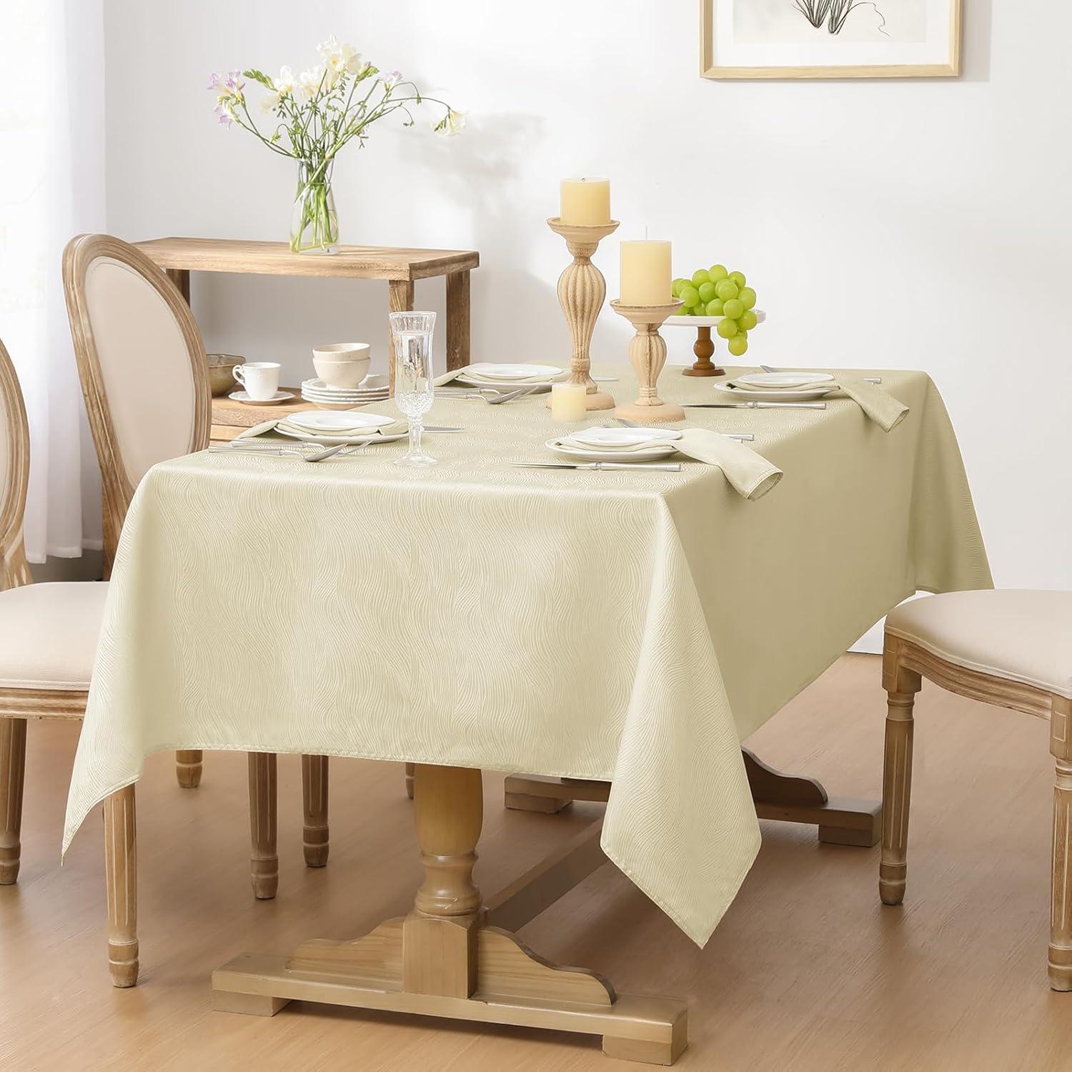 Softalker Jacquard Rectangle Tablecloth, Swirl Design Waterproof Stain Resistant Table Cover Wrinkle Free Heavy Weight Table Cloths for Dinner/Parties/Holiday - 60 x 104 Inch, Ivory