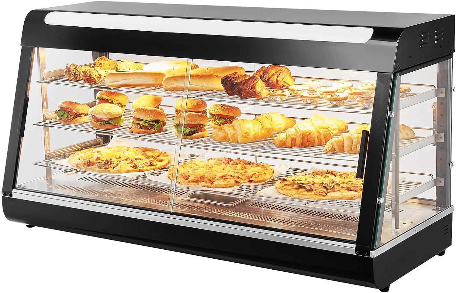 VEVOR 3-Tier Commercial Food Warmer Display, 1500W Food Display Warmer with Light, Adjustable Shelf and Temperature Display, Steam Heating, 180L