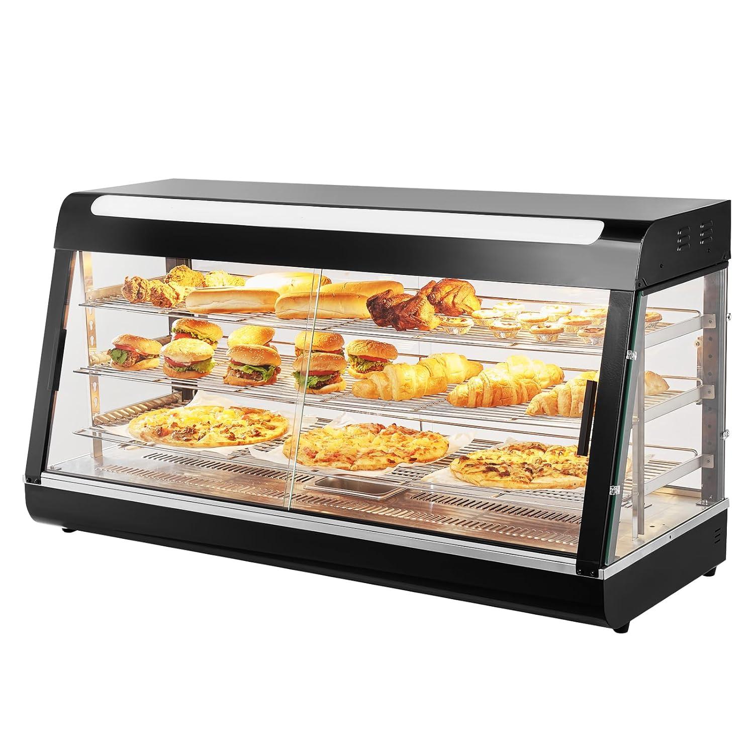 VEVOR 3-Tier Commercial Food Warmer Display, 1500W Food Display Warmer with Light, Adjustable Shelf and Temperature Display, Steam Heating, 180L