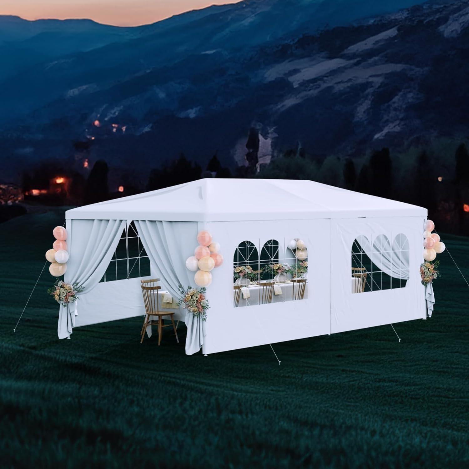 10'x20' Outdoor Party Tent with 6 Removable Sidewalls, Waterproof Canopy Patio Wedding Gazebo, White