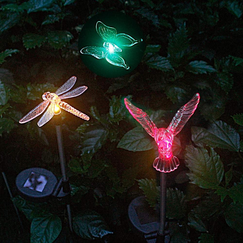 Decorative Solar Garden Lights - Butterfly, Dragonfly, and Hummingbird Stake Lights (6 Pack)