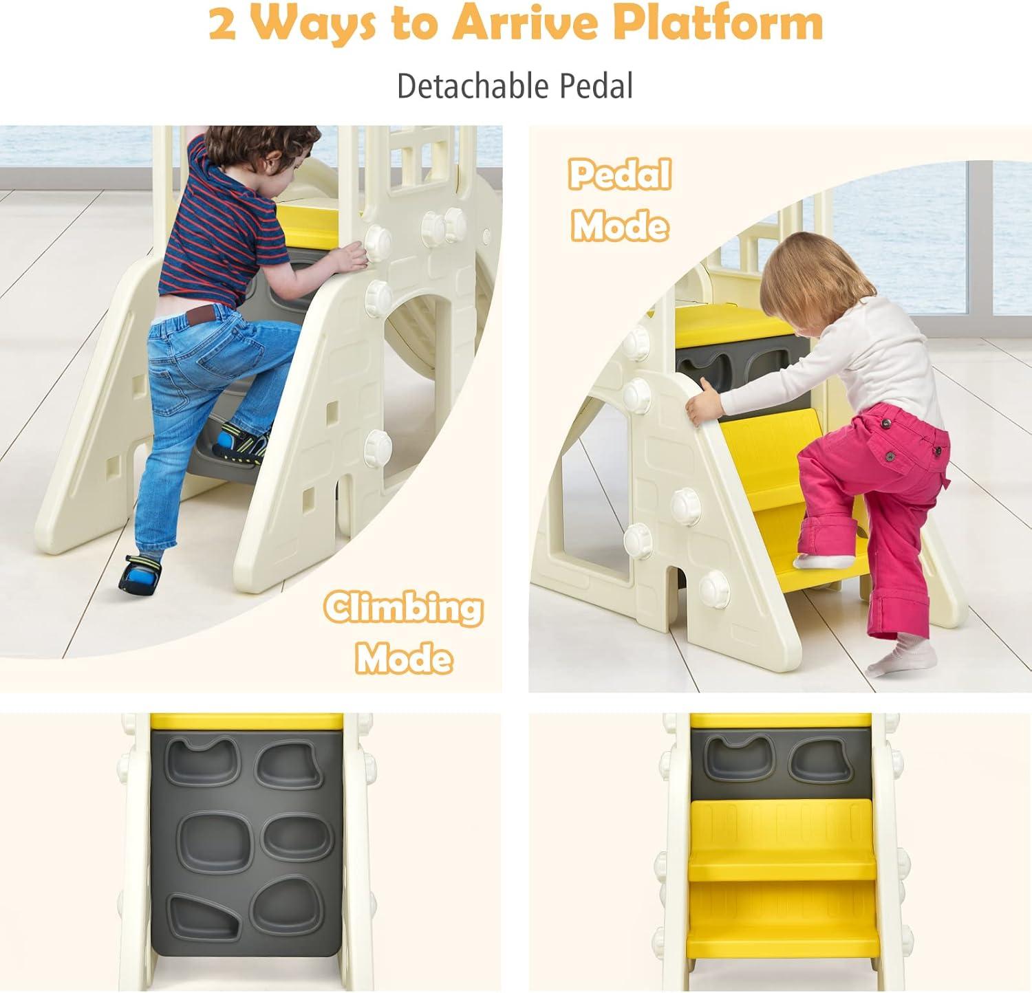 Costway 6-In-1 Large Slide for Kids Toddler Climber Slide Playset w/ Basketball Hoop Yellow