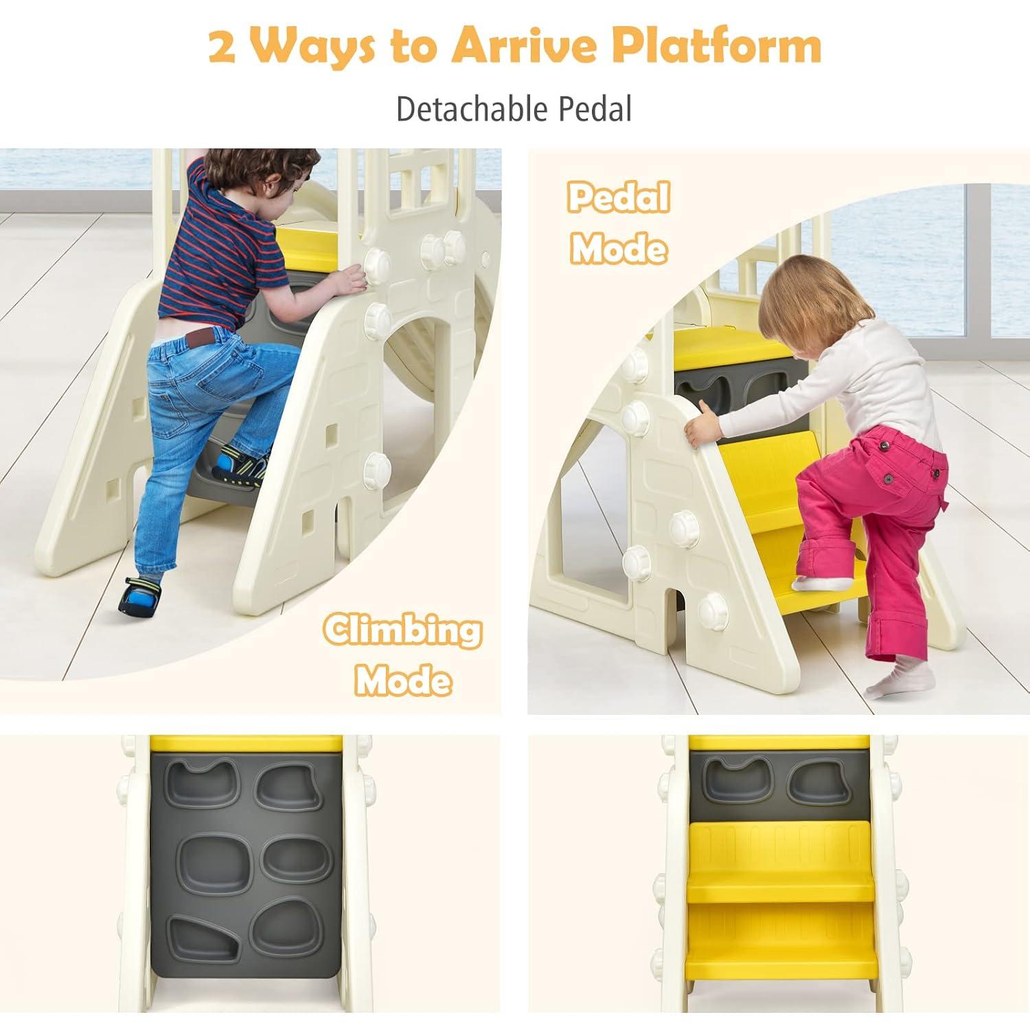 Costway 6-In-1 Large Slide for Kids Toddler Climber Slide Playset w/ Basketball Hoop Yellow