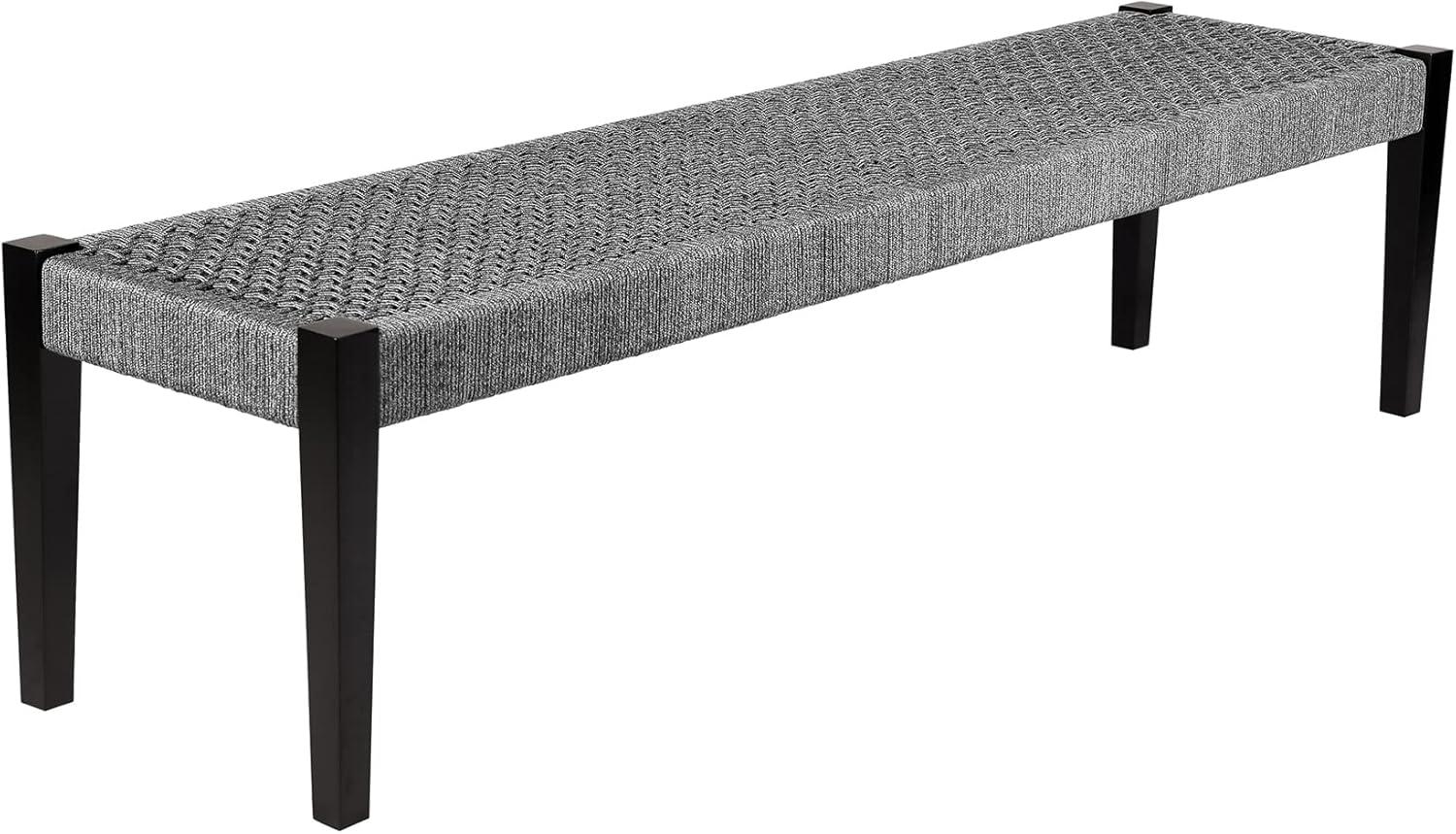 Camino Indoor Outdoor Dining Bench in Eucalyptus Wood and Gray Rope