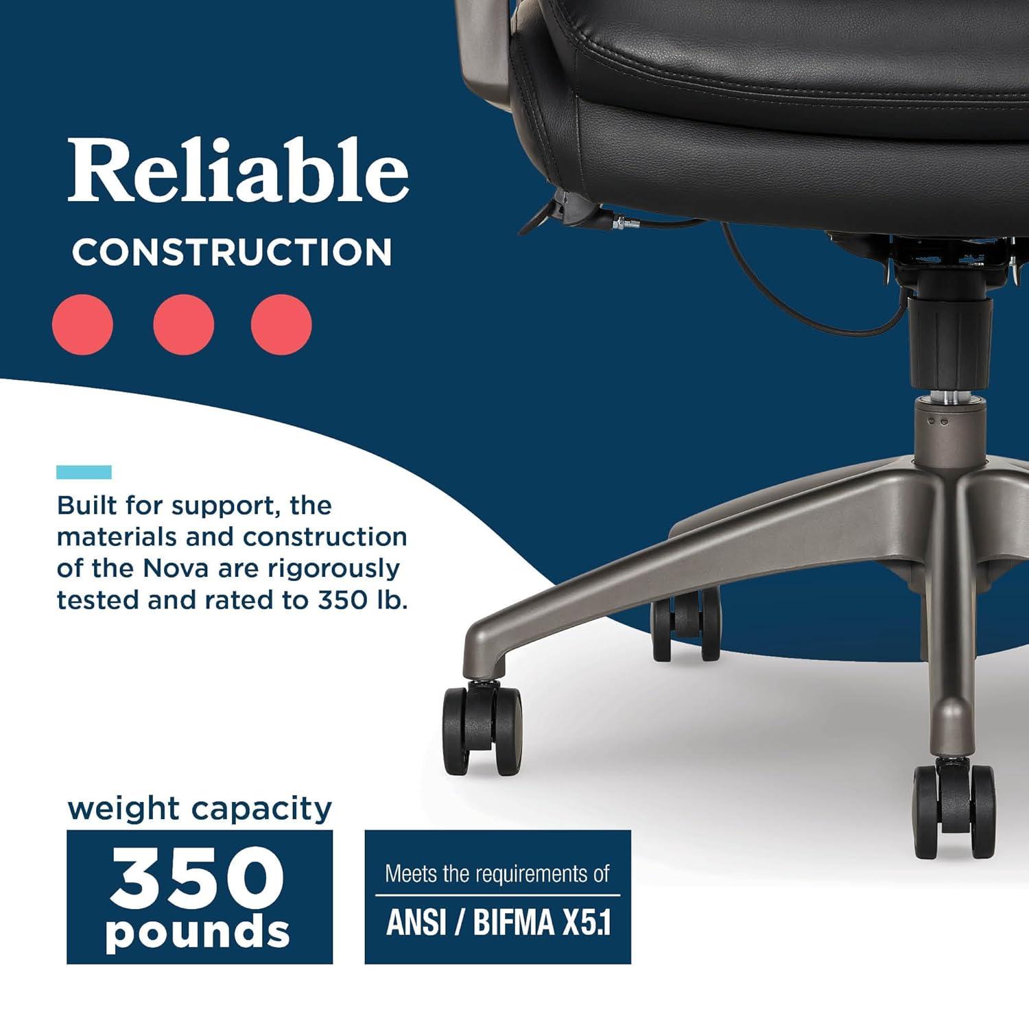 La-Z-Boy La-Z-Boy® Nova Executive Office Chair, Patented AIR Ergonomic Support Technology®, High-Back Premium Comfort & Support, Vegan PU Leather