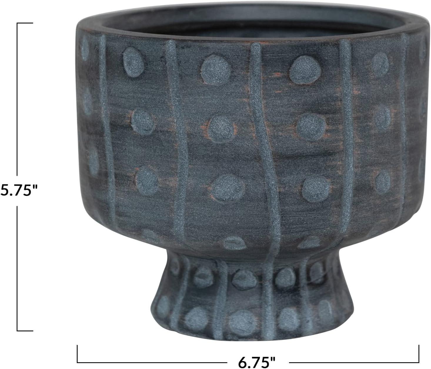 Contemporary Matte Black Stoneware Footed Planter, 6.75"x5.75"