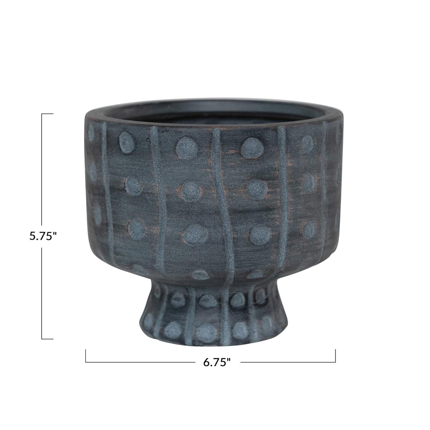 Creative Co-Op Stoneware Footed Embossed Dots and Designs, Matte Black Pots and Planters, 7" L x 7" W x 6" H