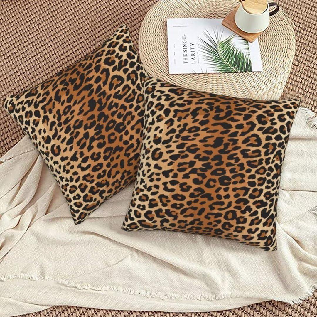 Brown Leopard Throw Pillow Cover - 2 Pcs Cheetah Pillow Case 20x20 inch Cotton Soft Animal Print Pillows Covers Decorative Cushion Cover for Home Couch Bed Sofa Double Side Printed