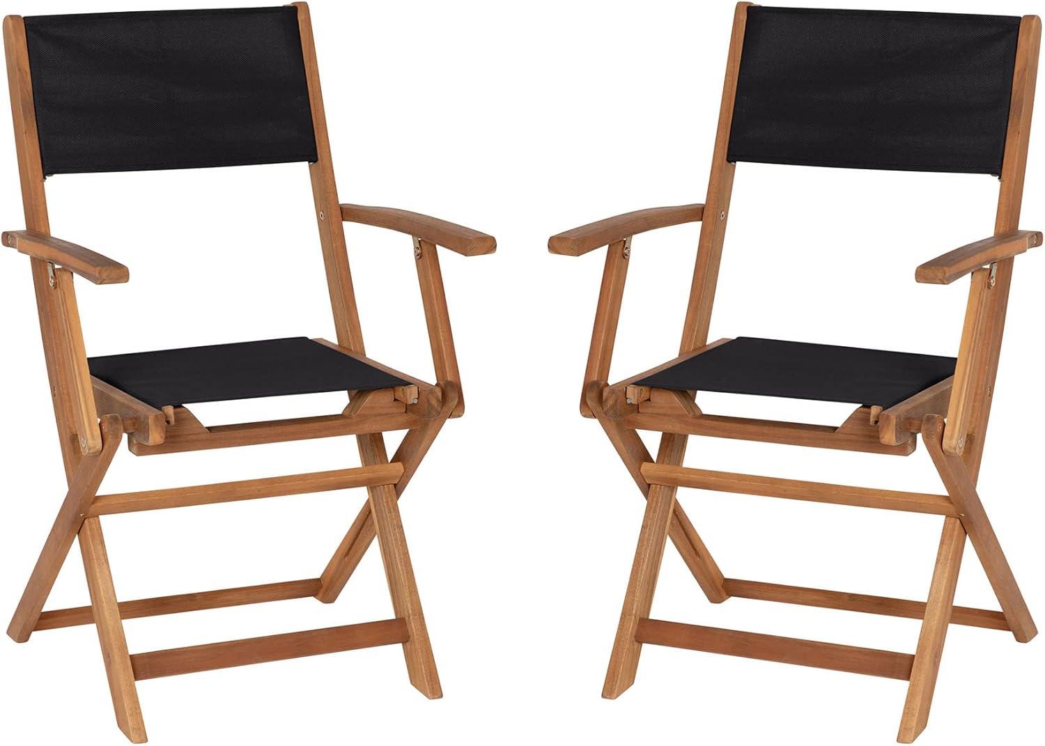 Acacia Wood and Black Mesh Folding Patio Bistro Chairs